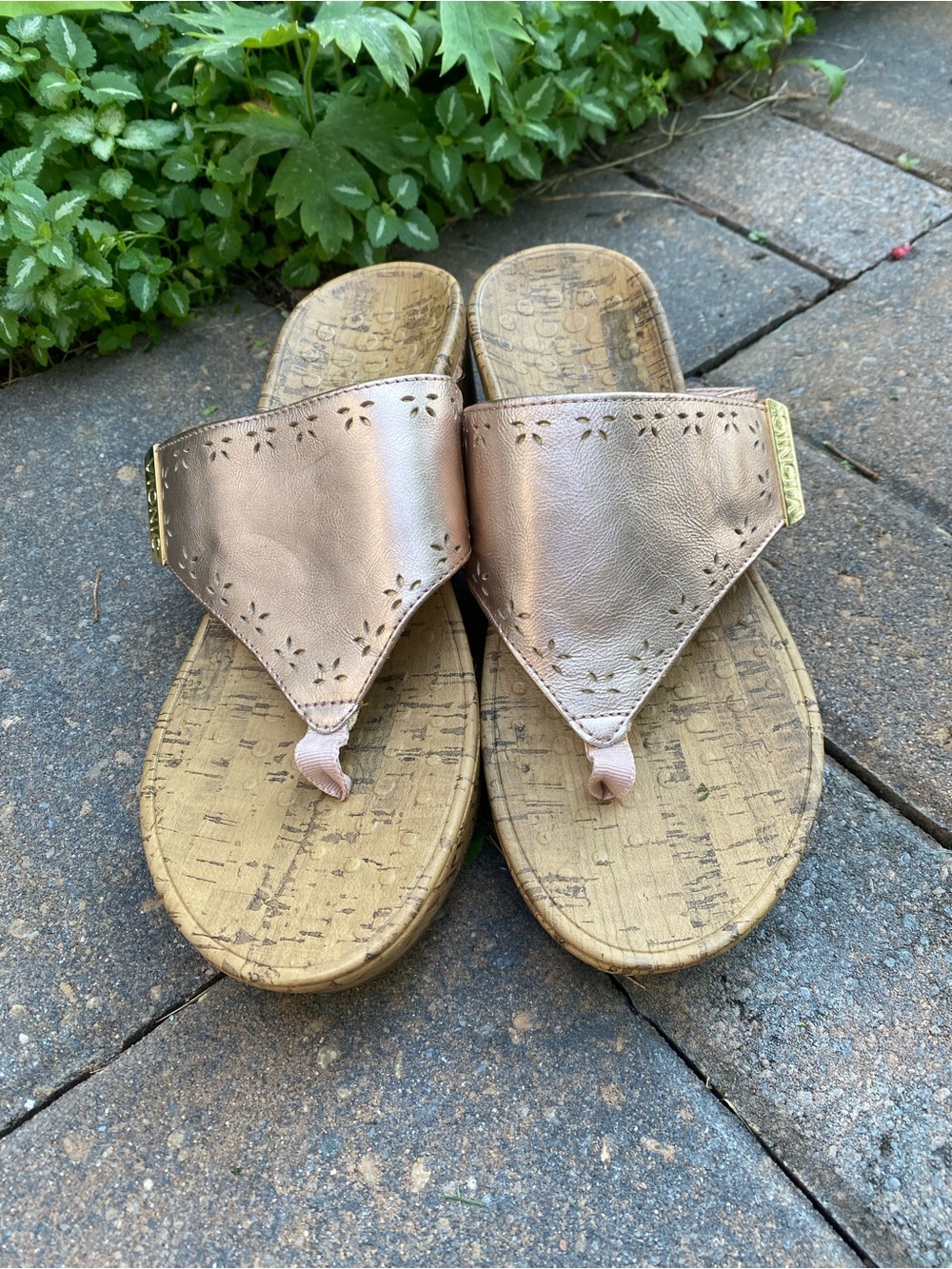 Vionic ROSE GOLD Cork Wedge Slides, 8 Summer Sale
